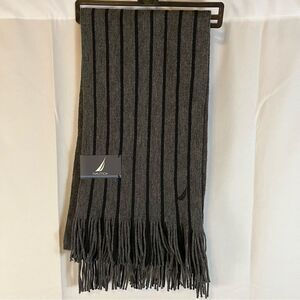 Nautica Men’s Winter Scarf Dark Gray with Black Stripes Warm Winter NWT